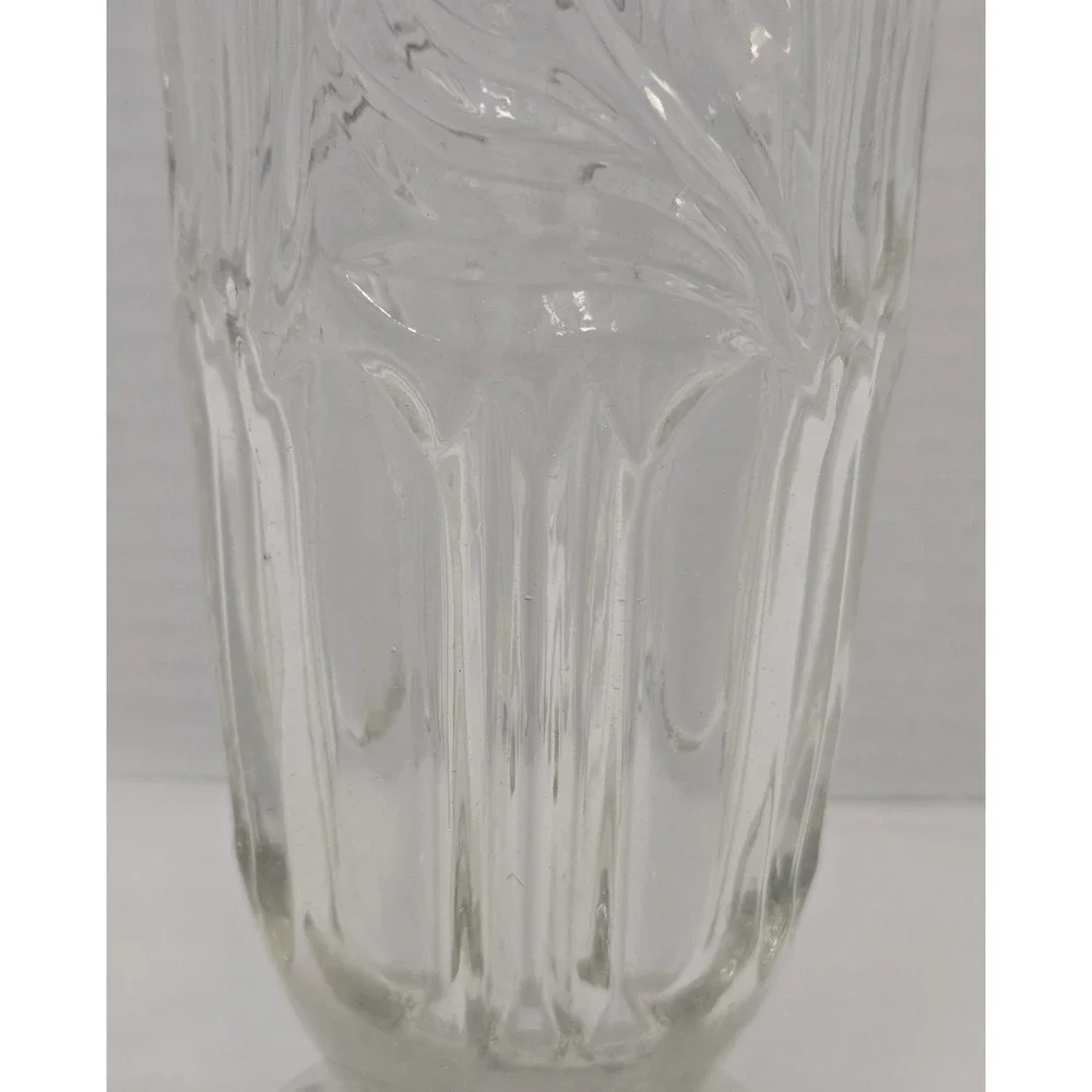 Vtg Clear Pressed Glass Pedestal Vase, Scalloped Fan Diamond Rim Footed Trumpet